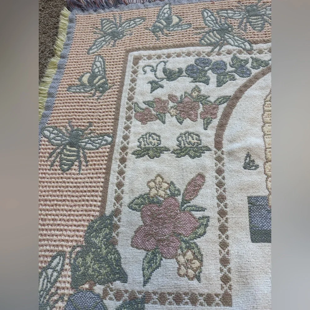 Vintage Beehive alphabet nursery pastel tapestry blanket